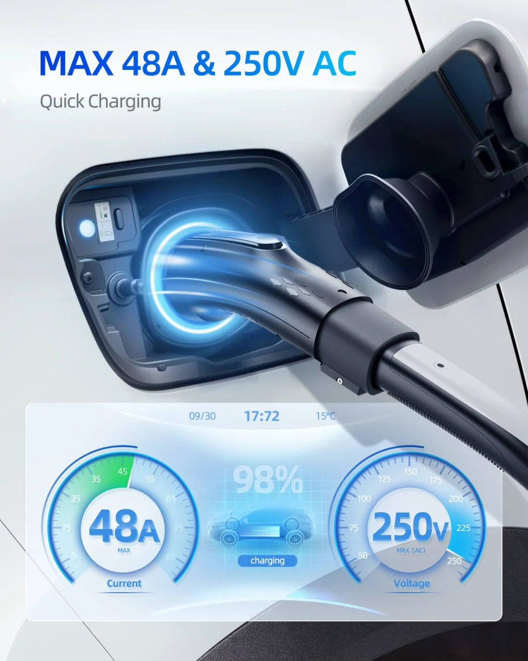 48A SAE J1772 Single Phase Type 1 EV Charging Station to Tesla EV Connector Adapter