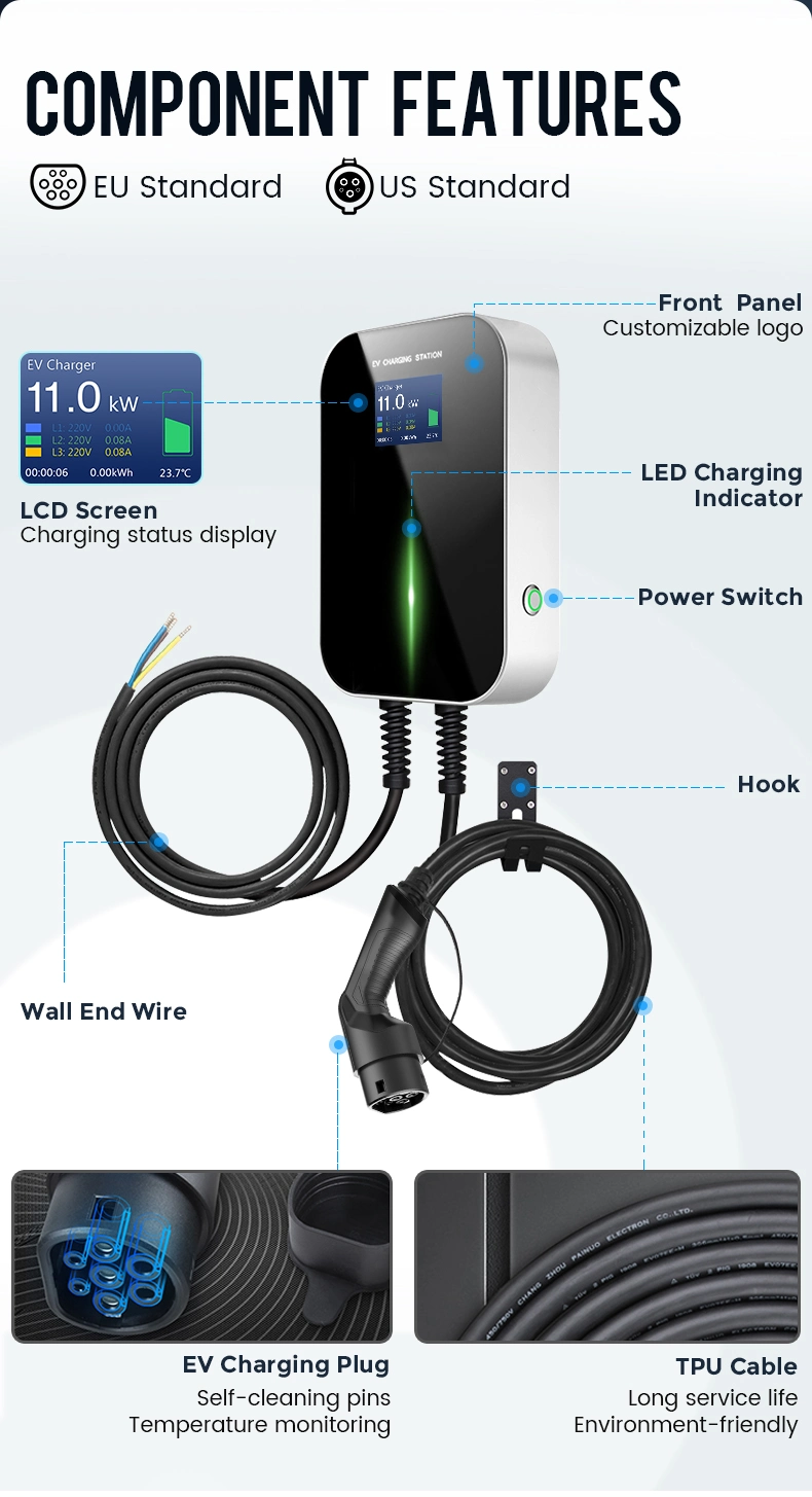 11kw 3 Phase Electric Vehicle Charging Station Wallbox EV Charger