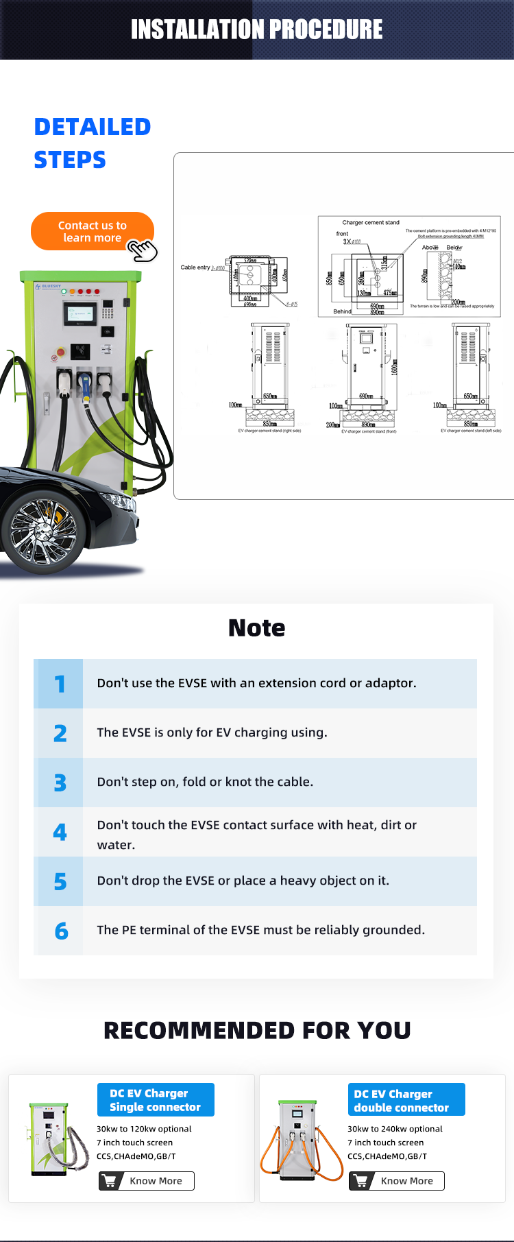 122kw DC/AC Integrated Fast EV Charger Three Connectors CCS2&Chademo&Type2 for Electric Vehicle