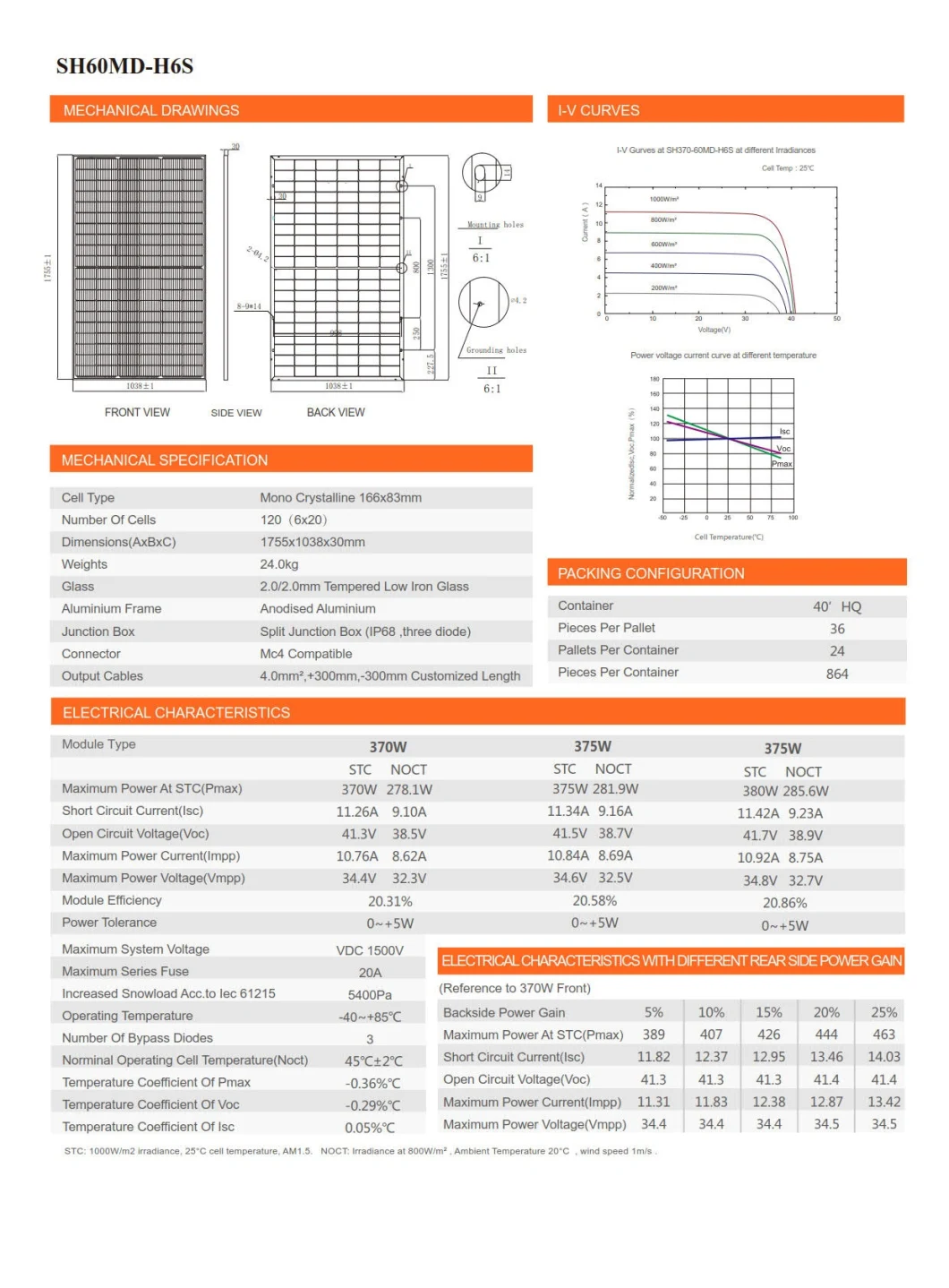 Solar Energy 380W Mono Crystaline Solar Module Solar Panel Photovoltaic Solar System Solar Product Sh60MD-H6s Shinergy Power