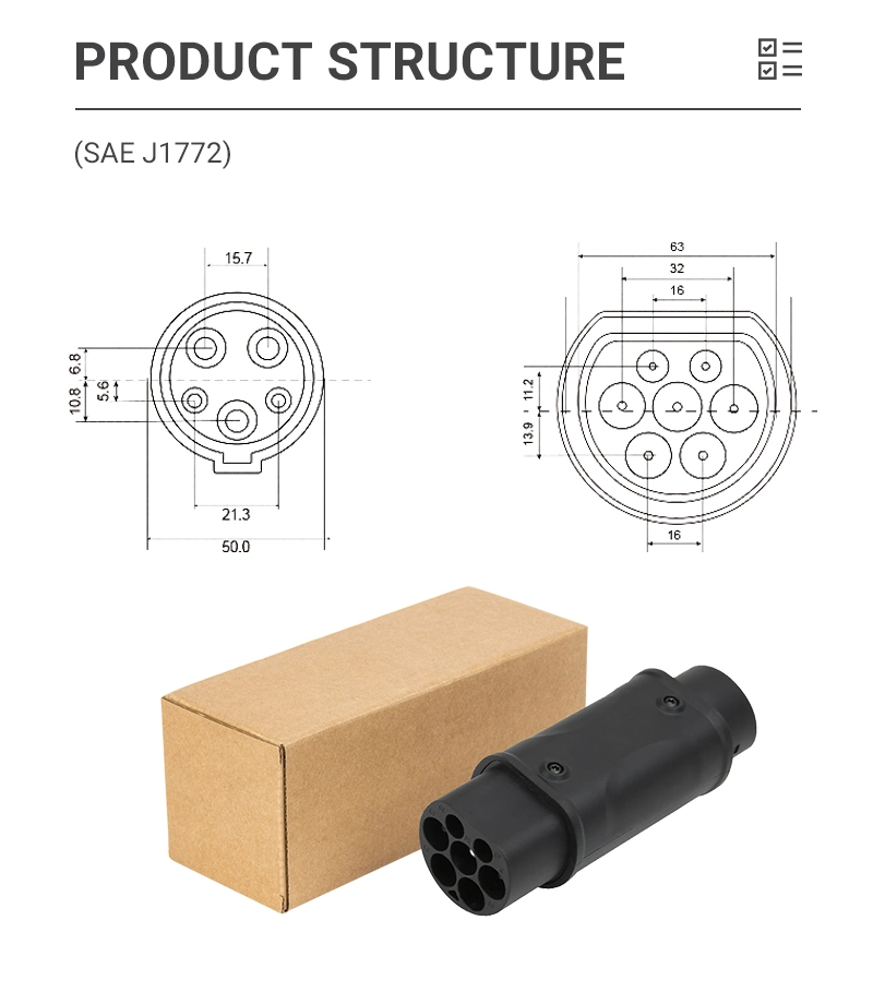 Electric Car Charging Cable Adapters 32A Single Phase Type 2 to Type 1 EV Charger Adapter